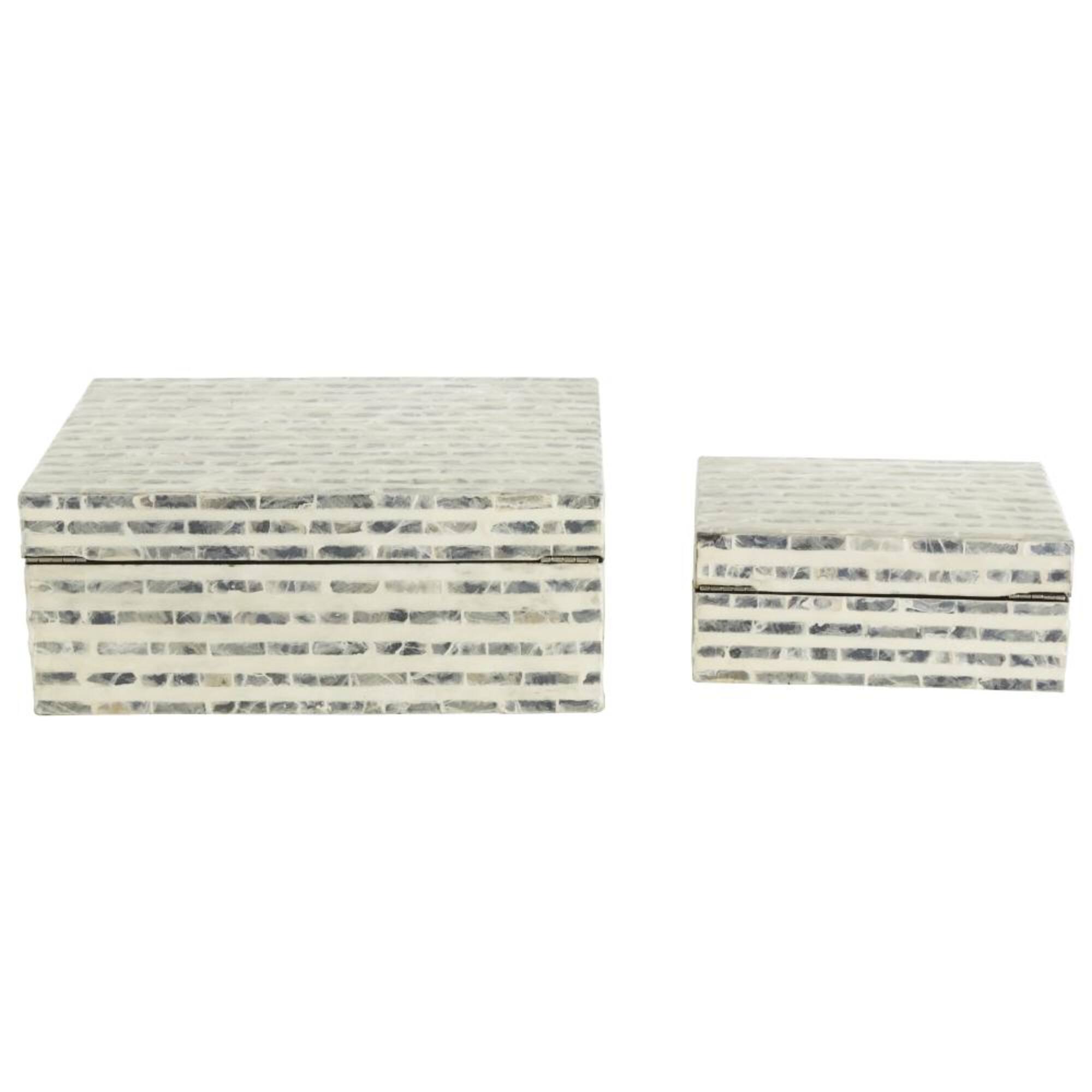 Cream & Gray Geometric Mosaic Mother of Pearl Handmade Storage Box Set